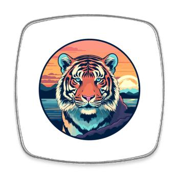 Tiger Colorful Watercolor Cartoon Kawaii Animal - Square fridge magnet - white - Front