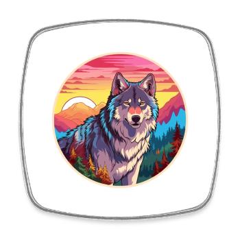 Wolf Colorful Watercolor Cartoon Kawaii Animal - Square fridge magnet - white - Front