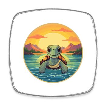 Schildkröte buntes Aquarell Cartoon Kawaii Tier - Viereckiger Kühlschrankmagnet - Weiß - Vorne