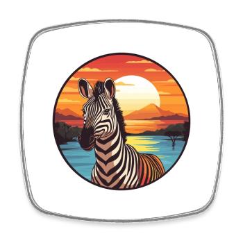Zebra Colorful Watercolor Cartoon Kawaii Animal - Square fridge magnet - white - Front