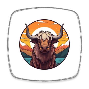 Yak Aquarelle Colorée Dessin Animé Kawaii Animal - Magnet carré - blanc - Devant