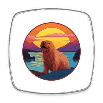 Walrus Colorful Watercolor Cartoon Kawaii Animal - Square fridge magnet - white - Front