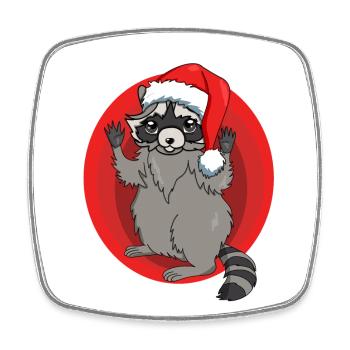 Waschbär mit Weihnachtsmütze - Viereckiger Kühlschrankmagnet - Weiß - Vorne