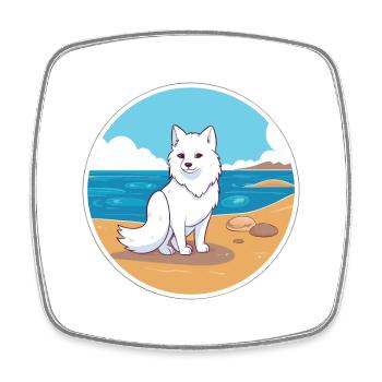 Arktisfuchs Aquarell Cartoon Kawaii Clipart Haustier - Viereckiger Kühlschrankmagnet - Weiß - Vorne