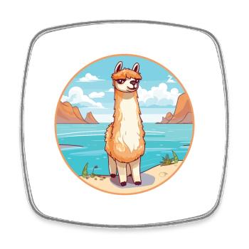 Alpaga aquarelle dessin animé Kawaii Clipart Animal - Magnet carré - blanc - Devant
