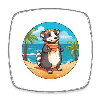 Blaireau Aquarelle Dessin Animé Kawaii Clipart Animal - Magnet carré - blanc - Devant