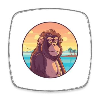 Baboon Watercolor Cartoon Kawaii Clipart Animal - Square fridge magnet - white - Front