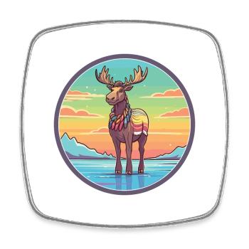 Karibu Aquarell Karikatur Kawaii Clipart Tier - Viereckiger Kühlschrankmagnet - Weiß - Vorne