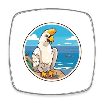 Cockatoo Watercolor Cartoon Kawaii Clipart Animal - Square fridge magnet - white - Front