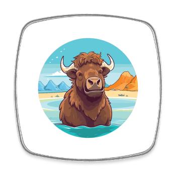 Bison Watercolor Cartoon Kawaii Clipart Animal - Square fridge magnet - white - Front