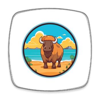 Buffalo Watercolor Cartoon Kawaii Clipart Animal - Square fridge magnet - white - Front