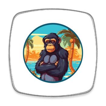 Bonobo Watercolor Cartoon Kawaii Clipart Animal - Square fridge magnet - white - Front