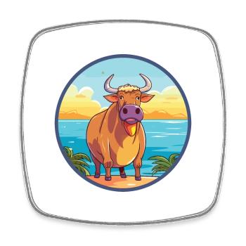 Bull Watercolor Cartoon Kawaii Clipart Animal - Square fridge magnet - white - Front