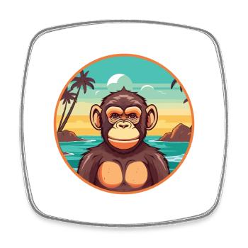 Chimpanzé aquarelle dessin animé Kawaii Clipart animal de compagnie - Magnet carré - blanc - Devant