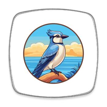 Blue Jay Bird Watercolor Cartoon Kawaii Animal Pet - Square fridge magnet - white - Front