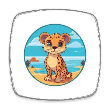 Cheetah Watercolor Cartoon Kawaii Clipart Animal - Square fridge magnet - white - Front