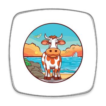 Cow Watercolor Cartoon Kawaii Clipart Animal - Square fridge magnet - white - Front