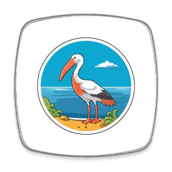 Ibis Watercolor Cartoon Kawaii Clipart Animal - Square fridge magnet - white - Front