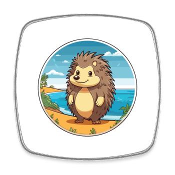 Igel Aquarell Karikatur Kawaii Clipart Tier - Viereckiger Kühlschrankmagnet - Weiß - Vorne