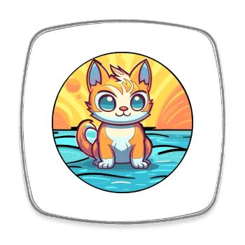 Kitten Watercolor Cartoon Kawaii Clipart Animal - Square fridge magnet - white - Front