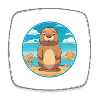 Und täglich grüßt das Murmeltier Aquarell Karikatur Kawaii Clipart Tier - Viereckiger Kühlschrankmagnet - Weiß - Vorne