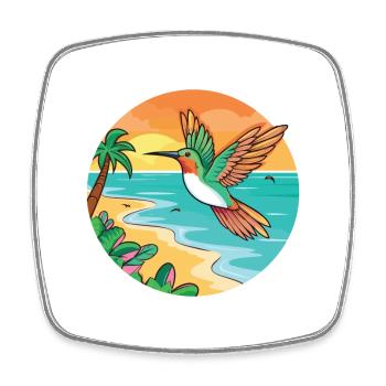 Colibri aquarelle dessin animé Kawaii Clipart animal de compagnie - Magnet carré - blanc - Devant