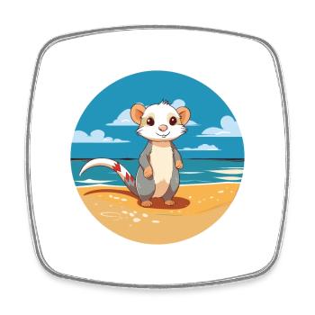 Ferret Watercolor Cartoon Kawaii Clipart Animal - Square fridge magnet - white - Front