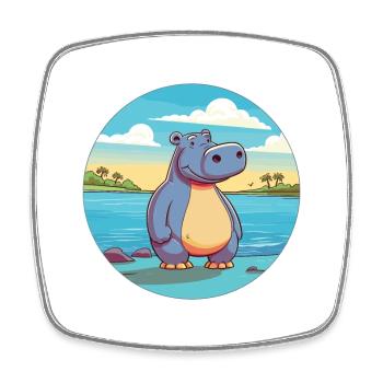 Hippo Watercolor Cartoon Kawaii Clipart Animal - Square fridge magnet - white - Front