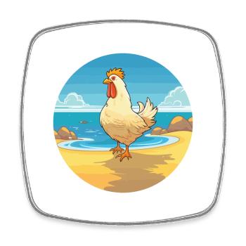 Henne Aquarell Karikatur Kawaii Clipart Tier - Viereckiger Kühlschrankmagnet - Weiß - Vorne