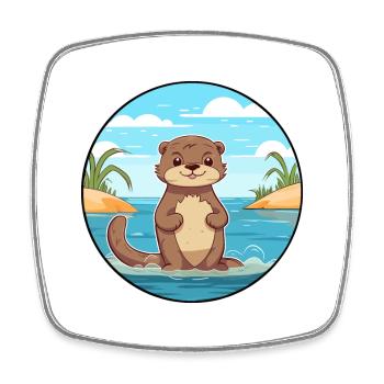 Otter Watercolor Cartoon Kawaii Clipart Animal - Square fridge magnet - white - Front