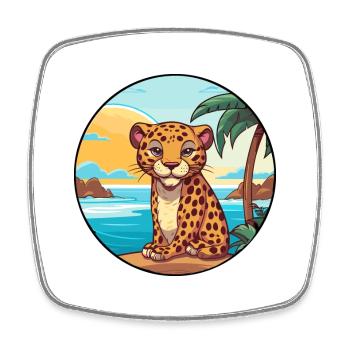 Leopard Watercolor Cartoon Kawaii Clipart Animal - Square fridge magnet - white - Front