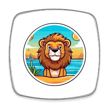 Lion aquarelle dessin animé Kawaii Clipart Animal - Magnet carré - blanc - Devant