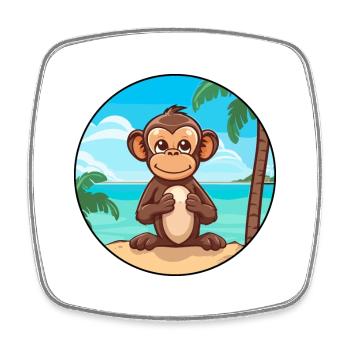 Monkey Watercolor Cartoon Kawaii Clipart Animal - Square fridge magnet - white - Front