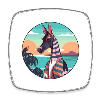 Okapi Watercolor Cartoon Kawaii Clipart Animal - Square fridge magnet - white - Front