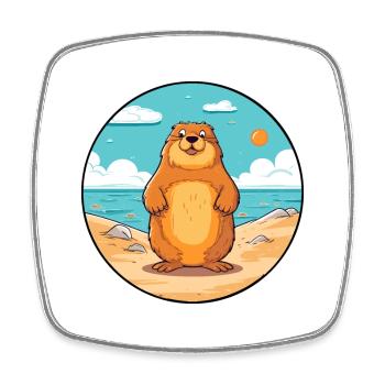 Marmot Watercolor Cartoon Kawaii Clipart Animal - Square fridge magnet - white - Front