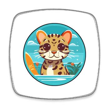 Ocelot Watercolor Cartoon Kawaii Clipart Animal - Square fridge magnet - white - Front