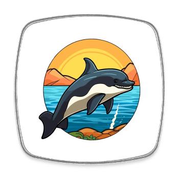 Orca Watercolor Cartoon Kawaii Clipart Animal - Square fridge magnet - white - Front