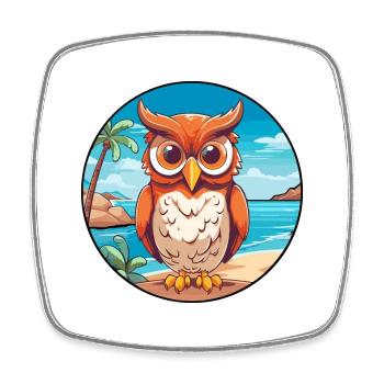 Owl Watercolor Cartoon Kawaii Clipart Animal - Square fridge magnet - white - Front