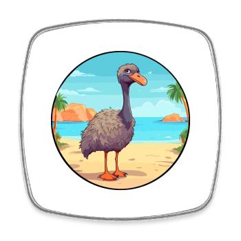 Ostrich Watercolor Cartoon Kawaii Clipart Animal - Square fridge magnet - white - Front