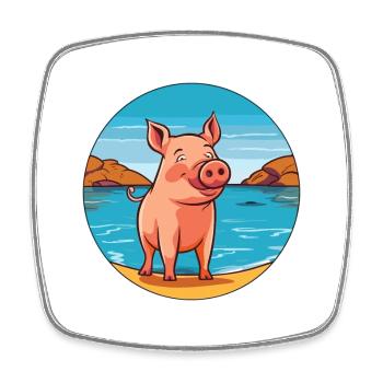 Pig Watercolor Cartoon Kawaii Clipart Animal - Square fridge magnet - white - Front