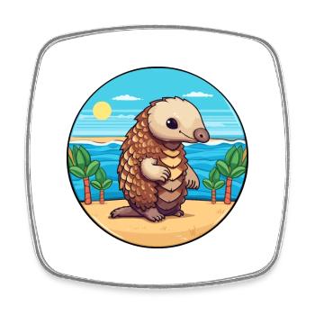 Pangolin Watercolor Cartoon Kawaii Clipart Animal - Square fridge magnet - white - Front