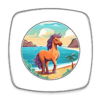 Pony Aquarell Cartoon Kawaii Clipart Tier - Viereckiger Kühlschrankmagnet - Weiß - Vorne