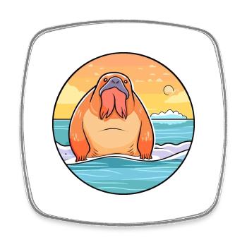 Walrus Watercolor Cartoon Kawaii Clipart Animal - Square fridge magnet - white - Front