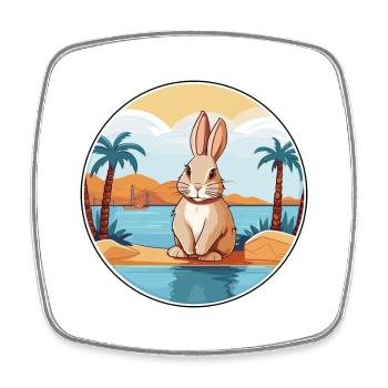 Rabbit Watercolor Cartoon Kawaii Clipart Animal - Square fridge magnet - white - Front