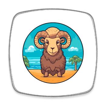 Ram Watercolor Cartoon Kawaii Clipart Animal - Square fridge magnet - white - Front