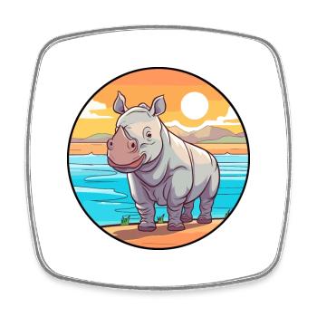 Rhino Watercolor Cartoon Kawaii Clipart Animal - Square fridge magnet - white - Front