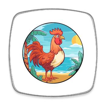 Hahn Aquarell Karikatur Kawaii Clipart Tier - Viereckiger Kühlschrankmagnet - Weiß - Vorne
