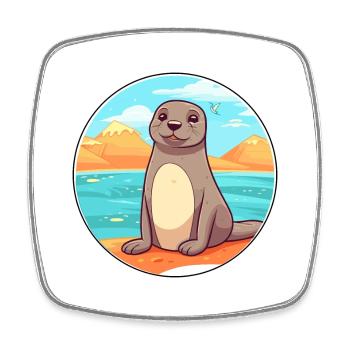 Seal Watercolor Cartoon Kawaii Clipart Animal - Square fridge magnet - white - Front
