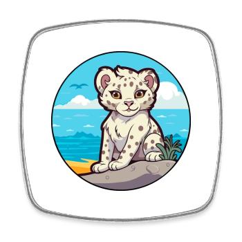 Léopard des neiges aquarelle dessin animé Kawaii Clipart animal de compagnie - Magnet carré - blanc - Devant