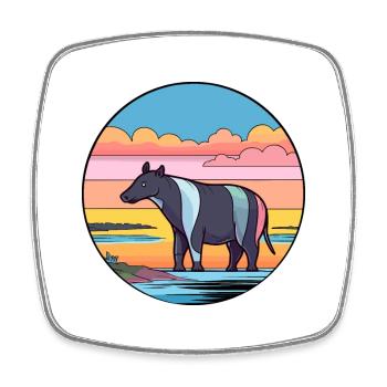Tapir Watercolor Cartoon Kawaii Clipart Animal - Square fridge magnet - white - Front